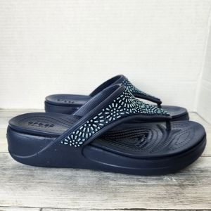 Crocs Women’s Monterey Diamante Wedge Sandals Navy  size 10 W